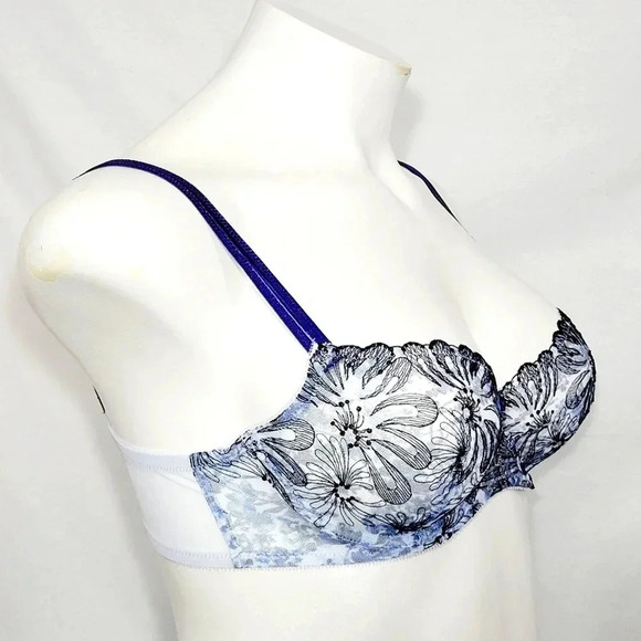 36D Paramour 115009 Ellie Demi Unlined Lace Underwire Bra Blue Blossoms NWT - Picture 3 of 11
